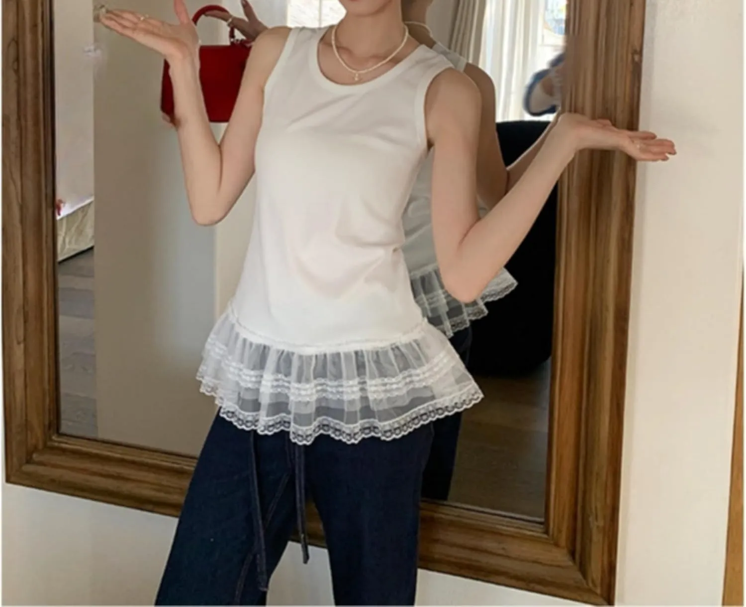 Peplum Top Ruffle Tank Top Lace Patchowrk Ballet Cutecore Clothes Women Camisole Tops Casual Streetwear Summer Outfit