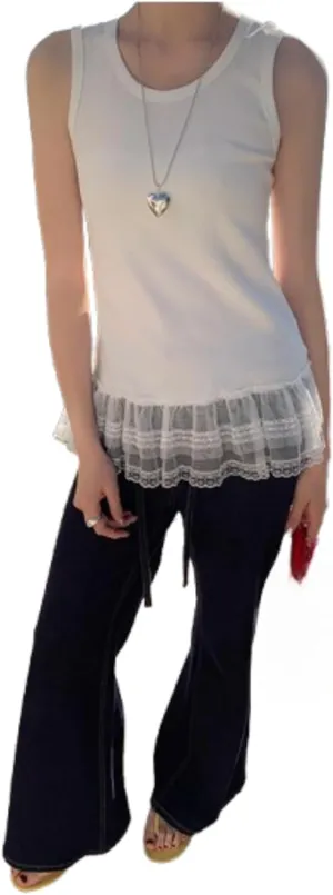 Peplum Top Ruffle Tank Top Lace Patchowrk Ballet Cutecore Clothes Women Camisole Tops Casual Streetwear Summer Outfit