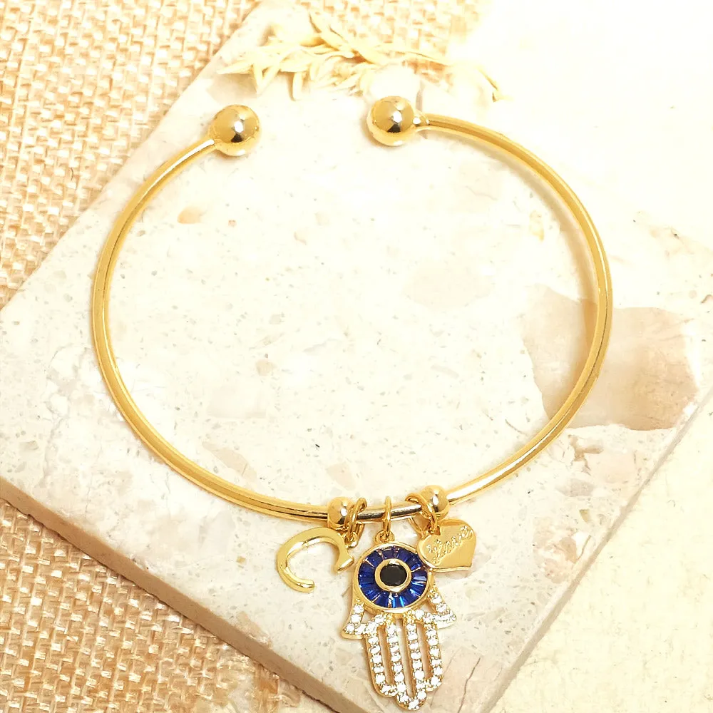 Personalized Initial Hamsa Bracelet   Gift Box