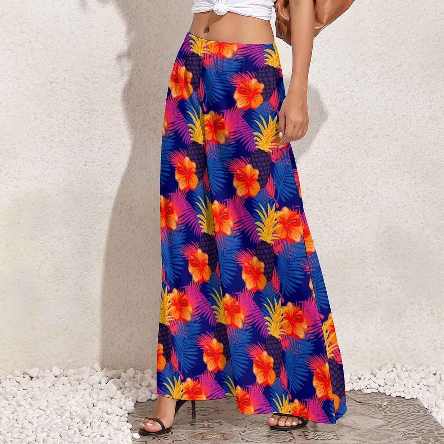 Pineapple Palm-Leaf Flowers BE Zip Off Shoulder Top for Womens Summer Autumn Winter Creativity Top