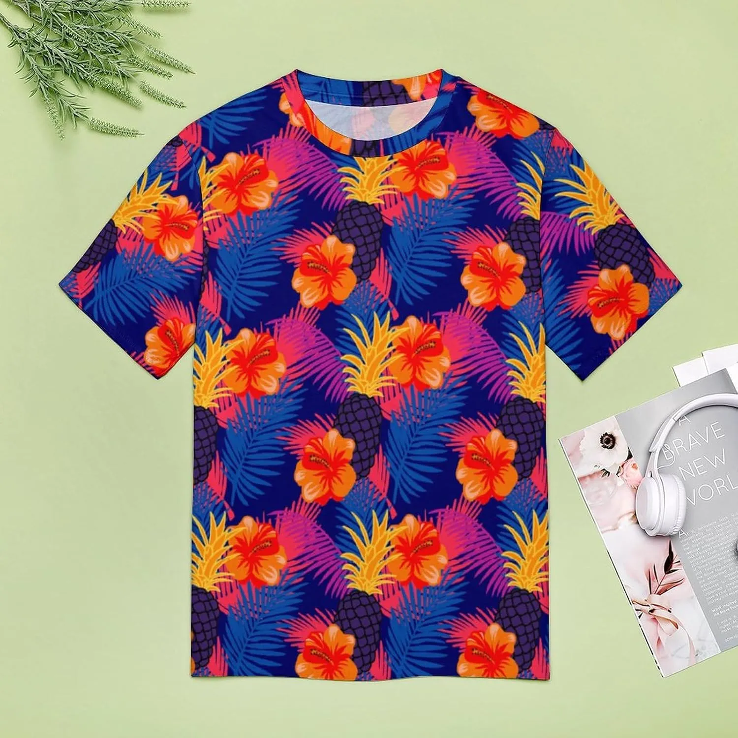 Pineapple Palm-Leaf Flowers BE Zip Off Shoulder Top for Womens Summer Autumn Winter Creativity Top
