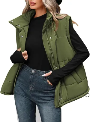 Pink Queen Womens Oversized Quilted Puffer Vest Casual Loose Sleeveless Stand Collar Zip Up Fall Winter Warm Outerwear Jacket