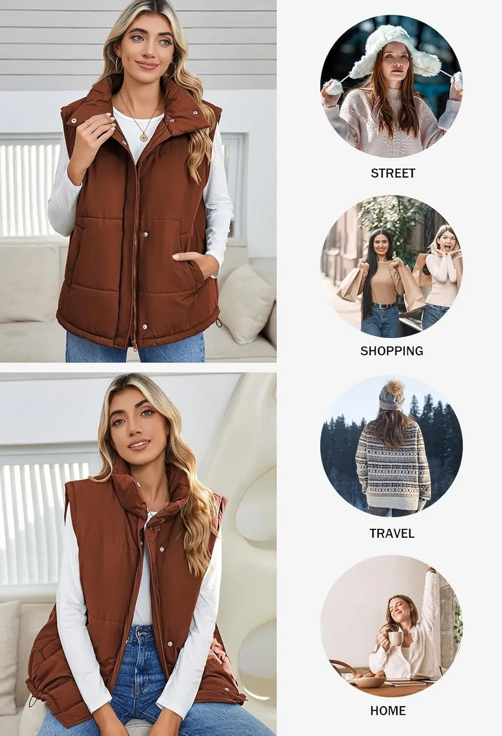 Pink Queen Womens Oversized Quilted Puffer Vest Casual Loose Sleeveless Stand Collar Zip Up Fall Winter Warm Outerwear Jacket