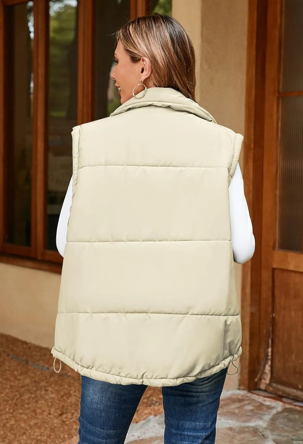 Pink Queen Womens Oversized Quilted Puffer Vest Casual Loose Sleeveless Stand Collar Zip Up Fall Winter Warm Outerwear Jacket