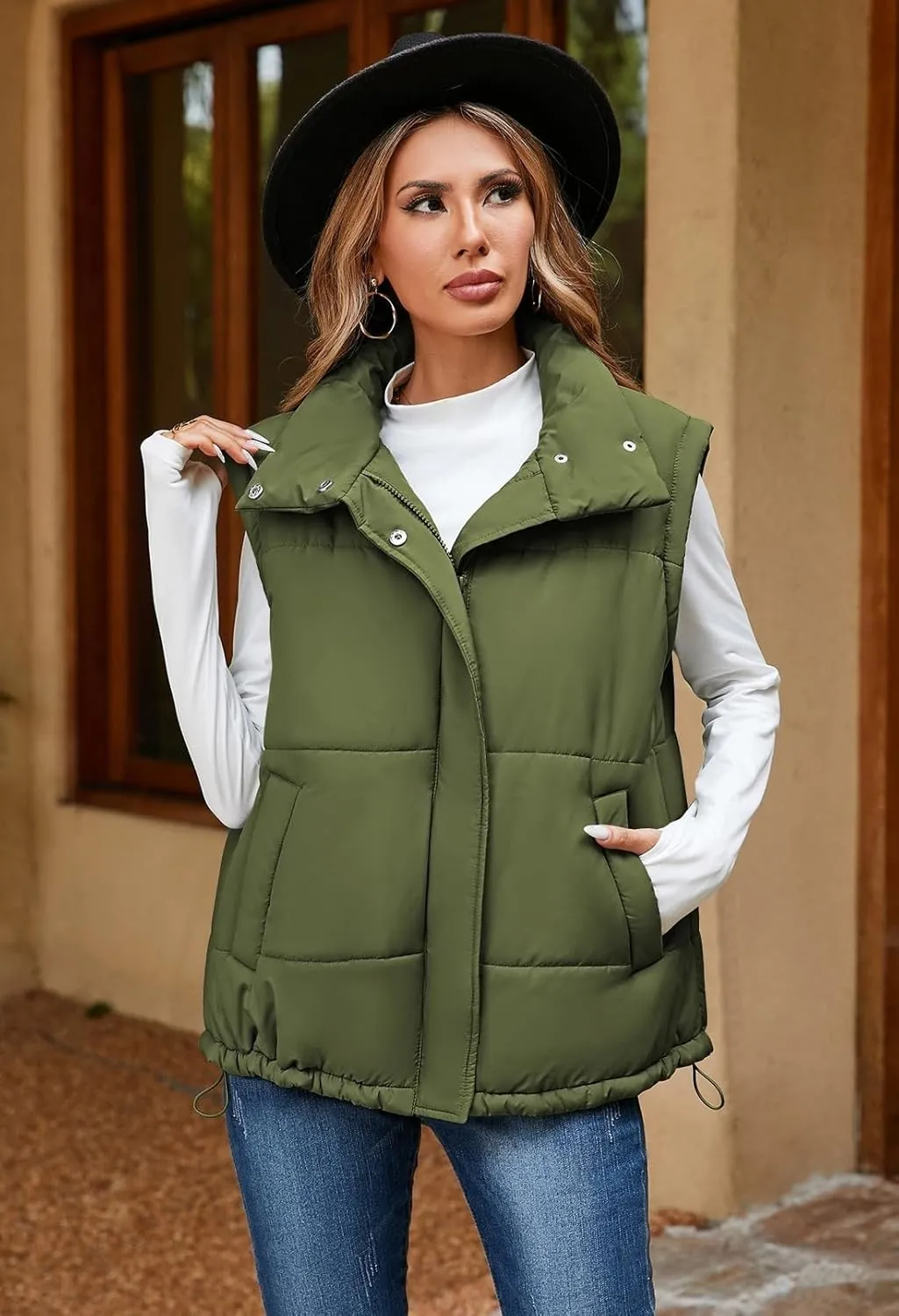 Pink Queen Womens Oversized Quilted Puffer Vest Casual Loose Sleeveless Stand Collar Zip Up Fall Winter Warm Outerwear Jacket