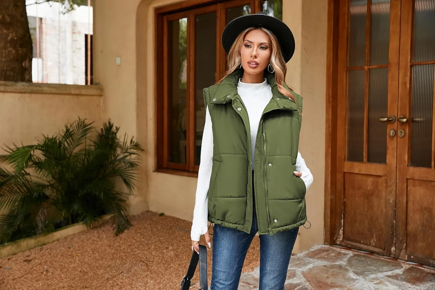 Pink Queen Womens Oversized Quilted Puffer Vest Casual Loose Sleeveless Stand Collar Zip Up Fall Winter Warm Outerwear Jacket