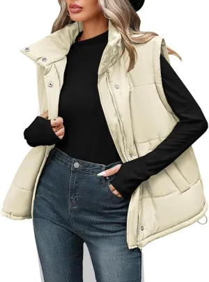 Pink Queen Womens Oversized Quilted Puffer Vest Casual Loose Sleeveless Stand Collar Zip Up Fall Winter Warm Outerwear Jacket