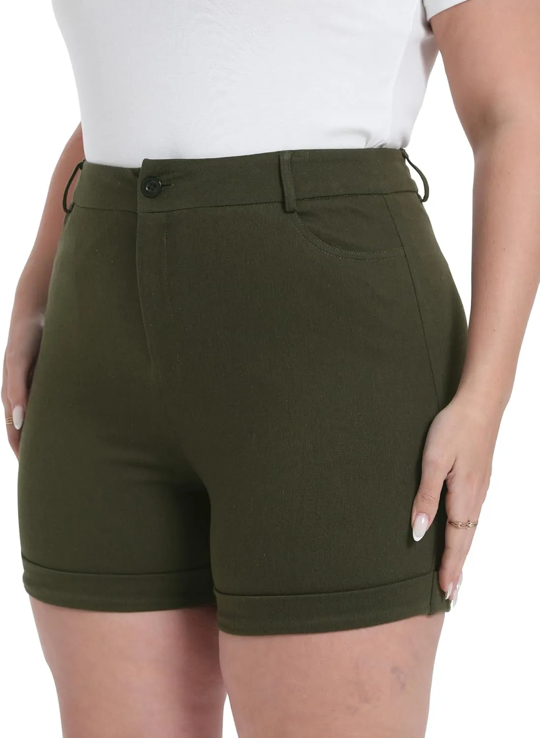 Plus Size Shorts Stretchy High Waisted Womens Summer Casual Shorts with Pockets