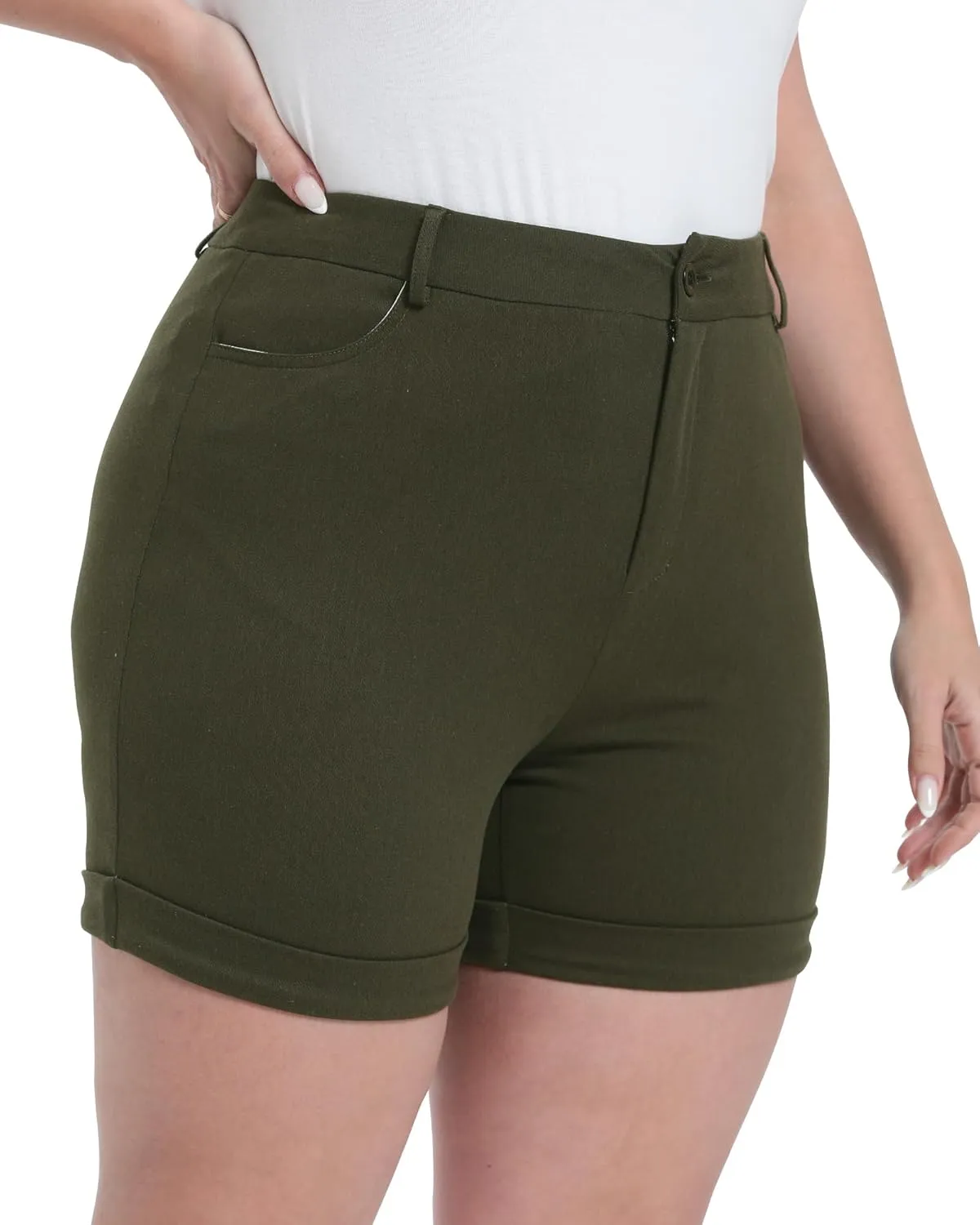 Plus Size Shorts Stretchy High Waisted Womens Summer Casual Shorts with Pockets