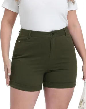 Plus Size Shorts Stretchy High Waisted Womens Summer Casual Shorts with Pockets