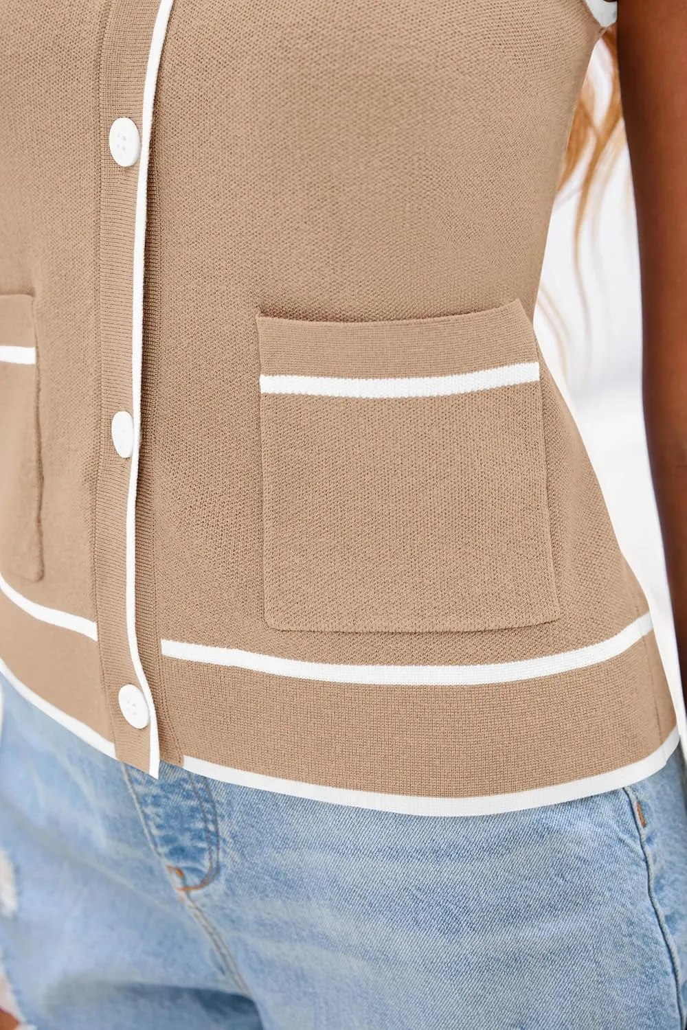 PRETTYGARDEN Vest For Women 2025 Summer Casual Button Down Color Block Sweater Vest Ribbed Knit Tank Tops With Pockets
