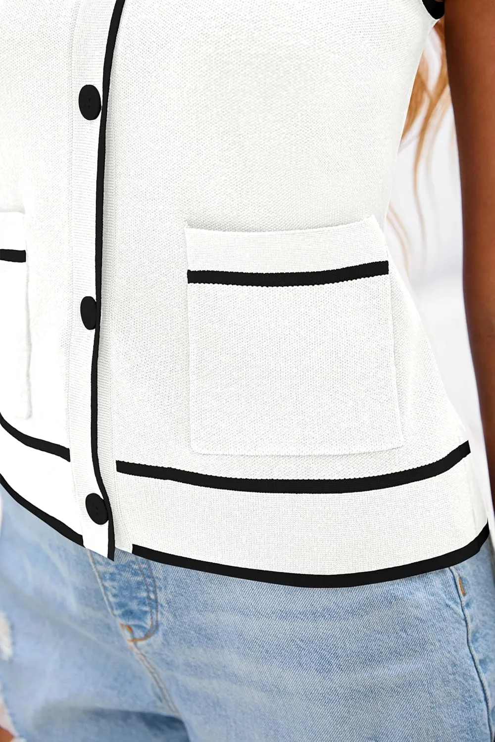 PRETTYGARDEN Vest For Women 2025 Summer Casual Button Down Color Block Sweater Vest Ribbed Knit Tank Tops With Pockets