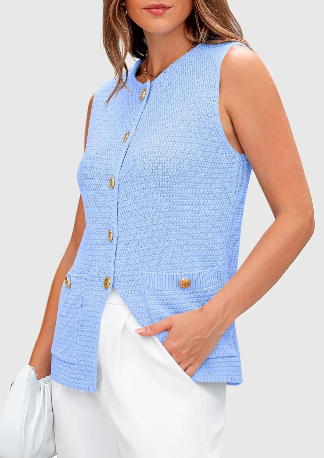 PRETTYGARDEN Women's Knit Sweater Vest 2025 Summer Sleeveless Button Down Tank Tops Trendy Business Casual Outfits