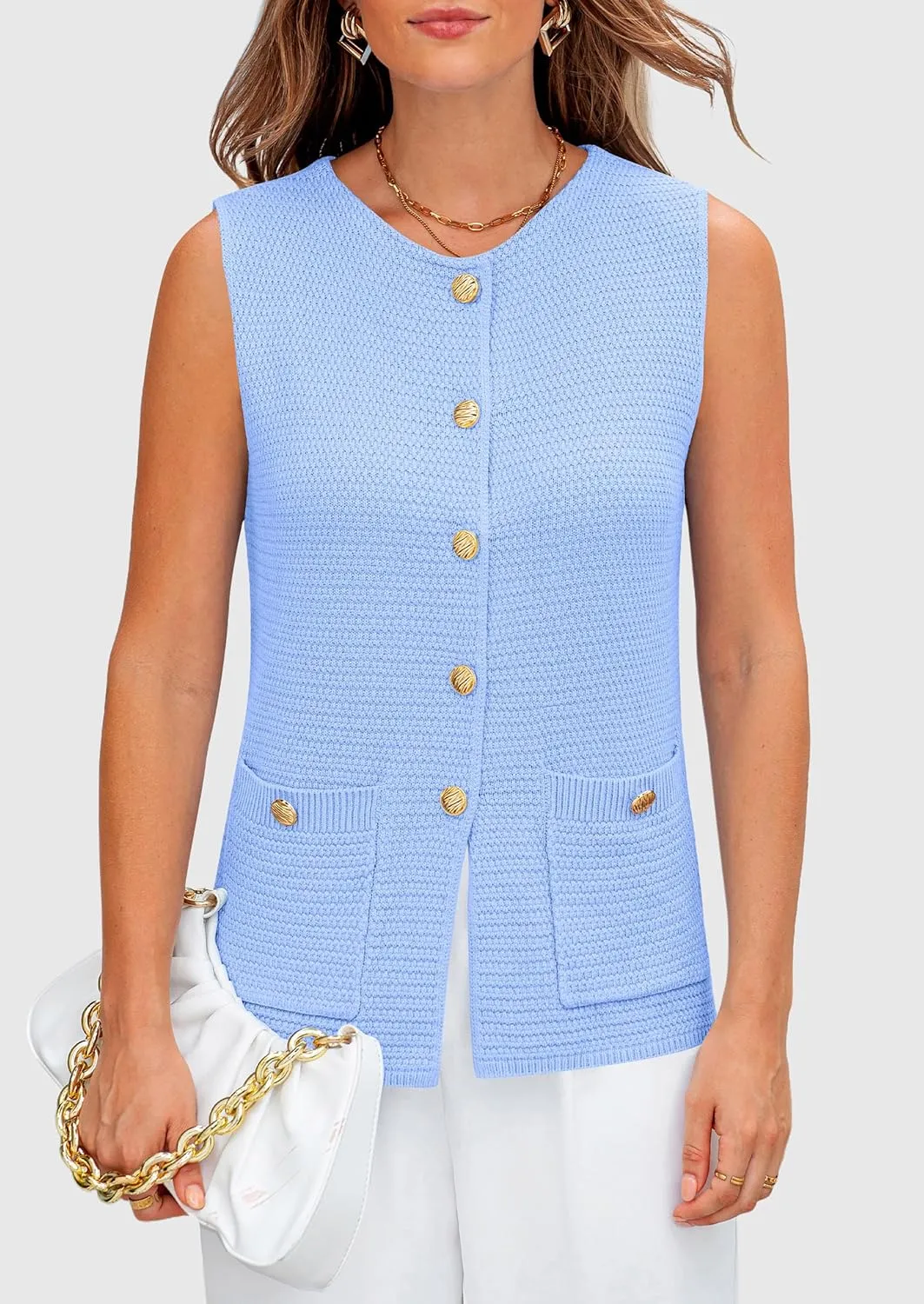 PRETTYGARDEN Women's Knit Sweater Vest 2025 Summer Sleeveless Button Down Tank Tops Trendy Business Casual Outfits