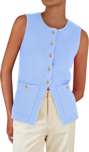 PRETTYGARDEN Women's Knit Sweater Vest 2025 Summer Sleeveless Button Down Tank Tops Trendy Business Casual Outfits