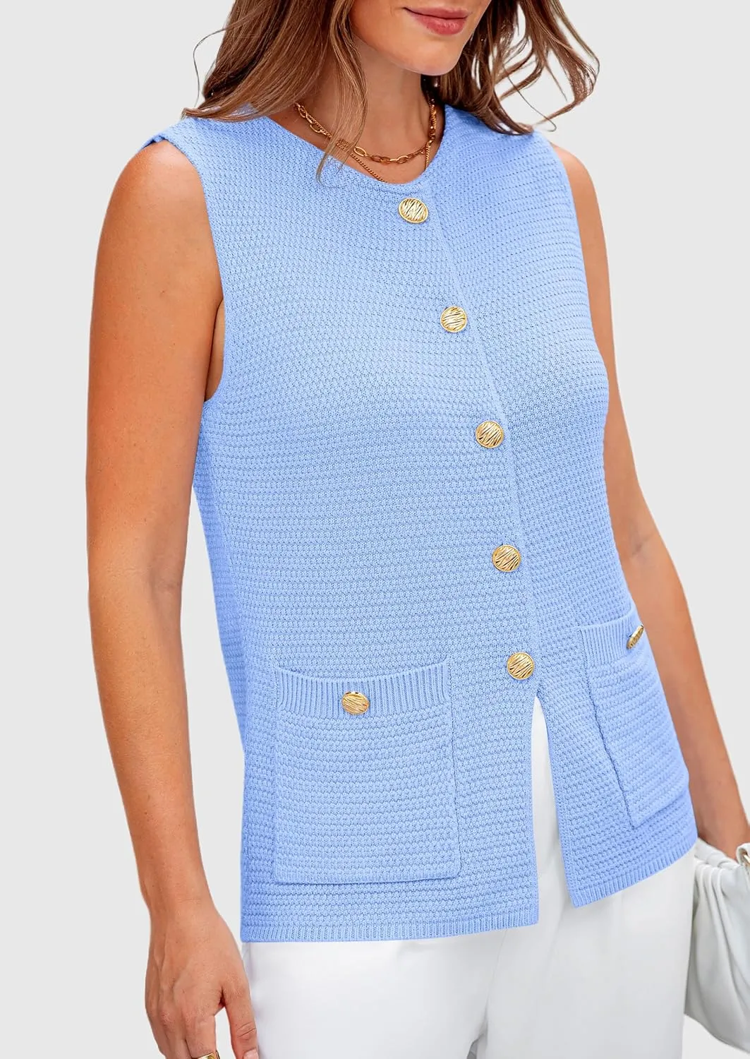 PRETTYGARDEN Women's Knit Sweater Vest 2025 Summer Sleeveless Button Down Tank Tops Trendy Business Casual Outfits
