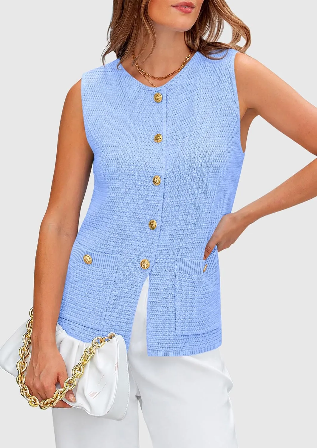PRETTYGARDEN Women's Knit Sweater Vest 2025 Summer Sleeveless Button Down Tank Tops Trendy Business Casual Outfits