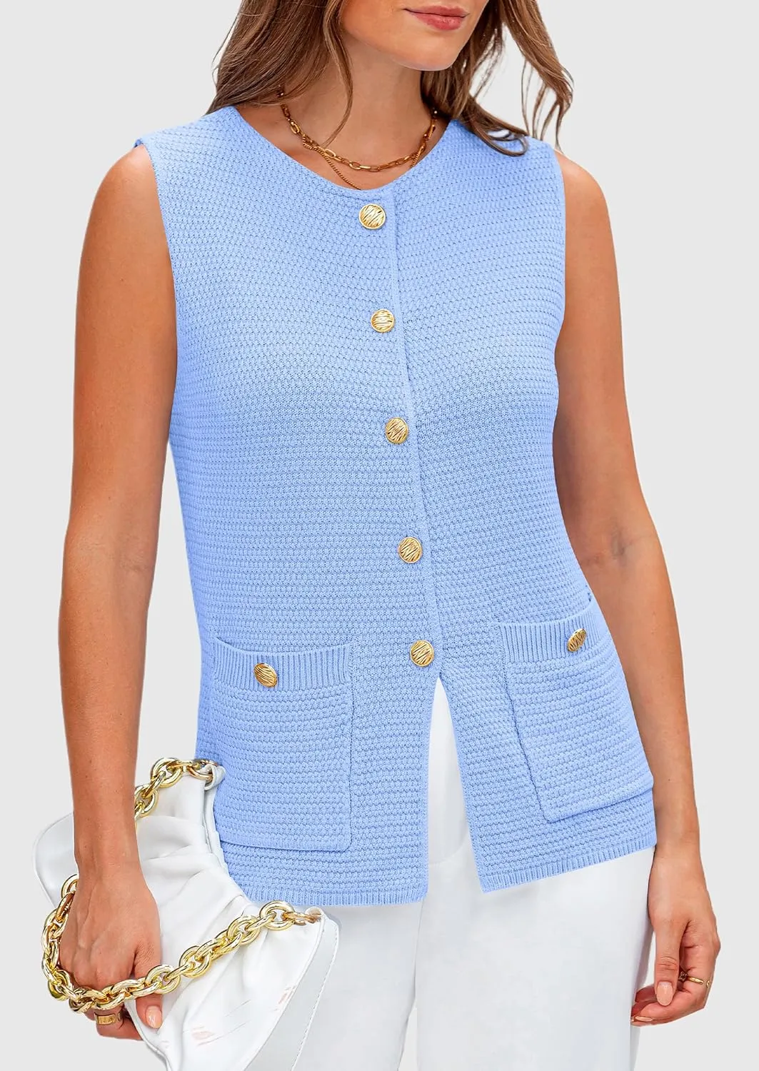 PRETTYGARDEN Women's Knit Sweater Vest 2025 Summer Sleeveless Button Down Tank Tops Trendy Business Casual Outfits