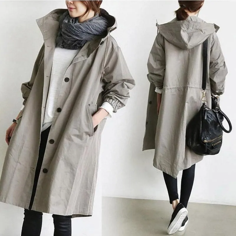 Purpdrank - Fashion Womens Trench Coats Hooded Long  Spring Autumn Windproof Lady Female Casual Clothes 8 Color Windbreaker Korean Style