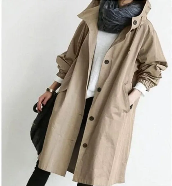 Purpdrank - Fashion Womens Trench Coats Hooded Long  Spring Autumn Windproof Lady Female Casual Clothes 8 Color Windbreaker Korean Style