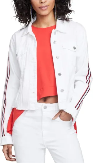 Rachel Roy Womens Distressed Hem Jean Jacket, White, Small