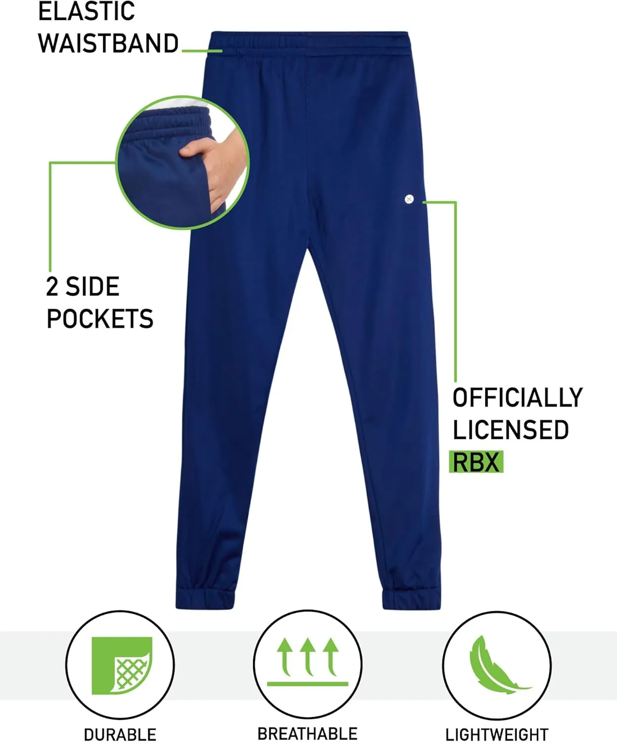RBX Boys Sweatpants - 2 Pack Stretch Performance Tricot Activewear Boys Joggers Athletic Pants with Side Pockets (Size: 4-20)
