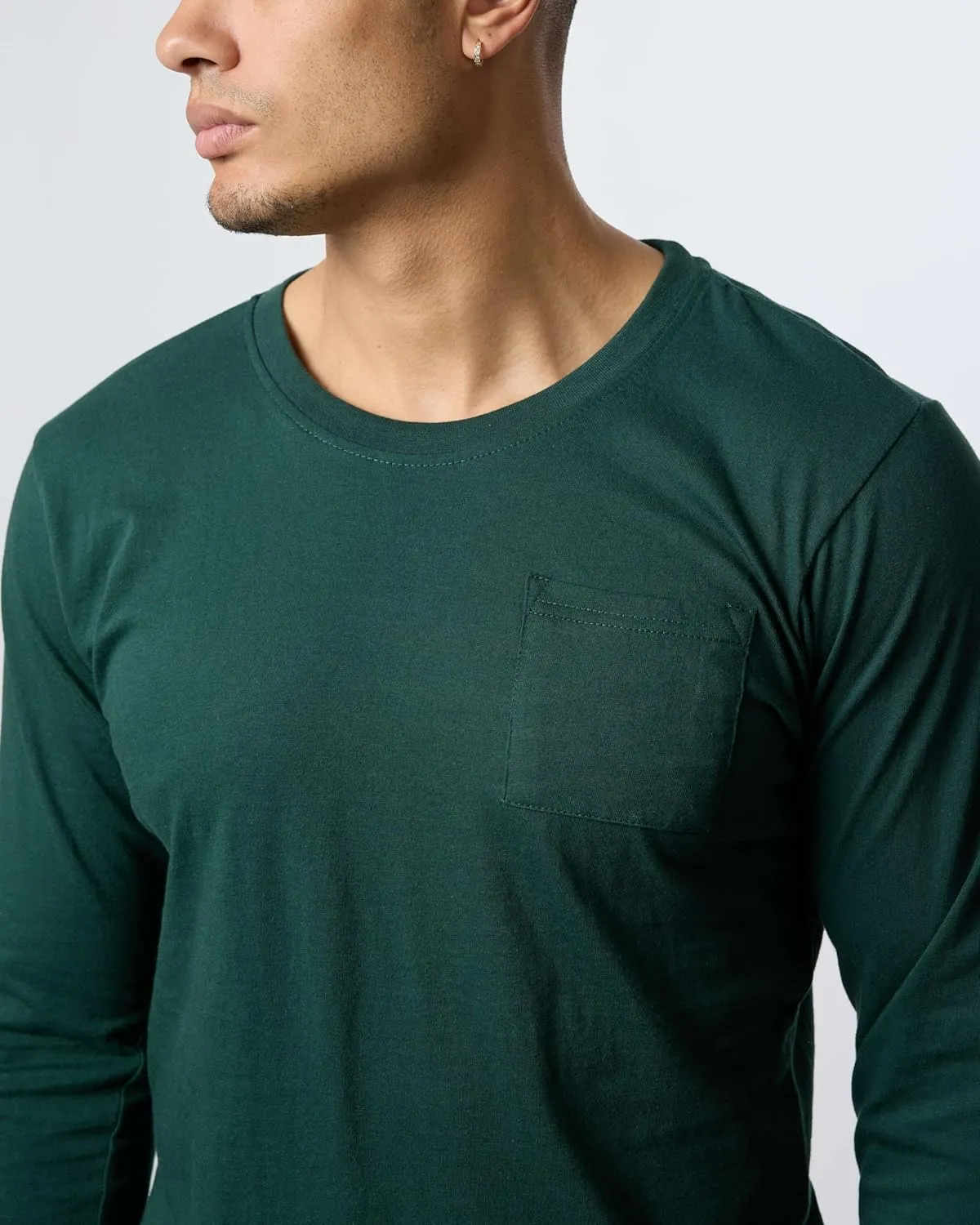 Real Essentials 3 Pack: Men's Cotton Performance Long Sleeve Crew Neck Pocket T-Shirt Athletic Top (Available in Big & Tall)