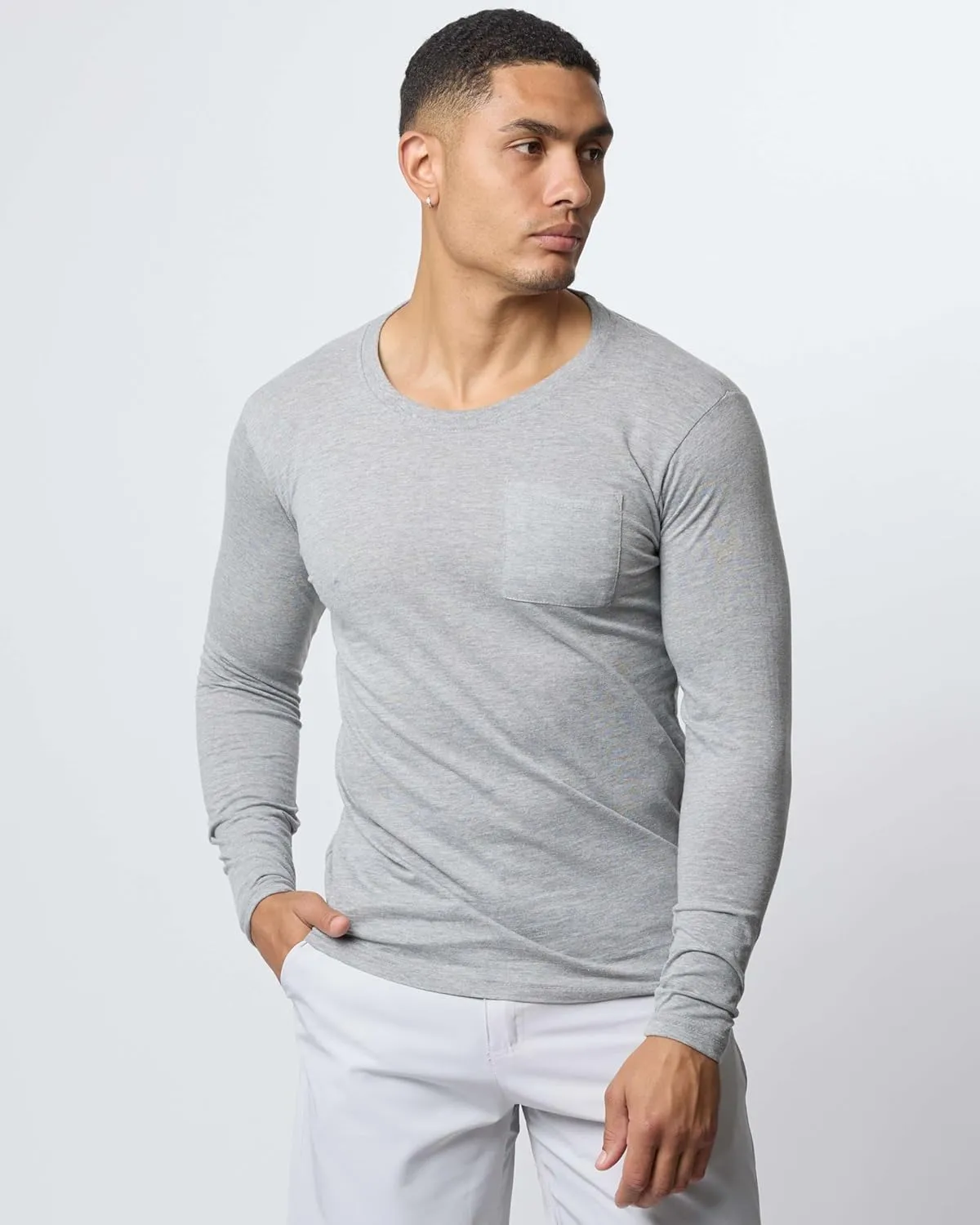 Real Essentials 3 Pack: Men's Cotton Performance Long Sleeve Crew Neck Pocket T-Shirt Athletic Top (Available in Big & Tall)