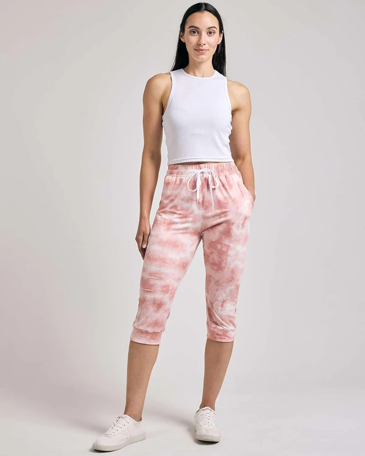 Real Essentials 3-Pack: Women's Ultra Soft Lounge Capri Joggers Sweatpants Athletic Yoga with Pockets(Available in Plus Size)
