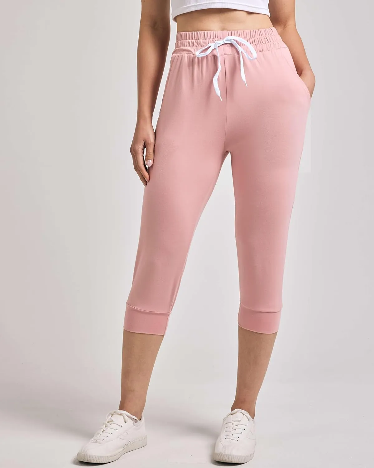 Real Essentials 3-Pack: Women's Ultra Soft Lounge Capri Joggers Sweatpants Athletic Yoga with Pockets(Available in Plus Size)