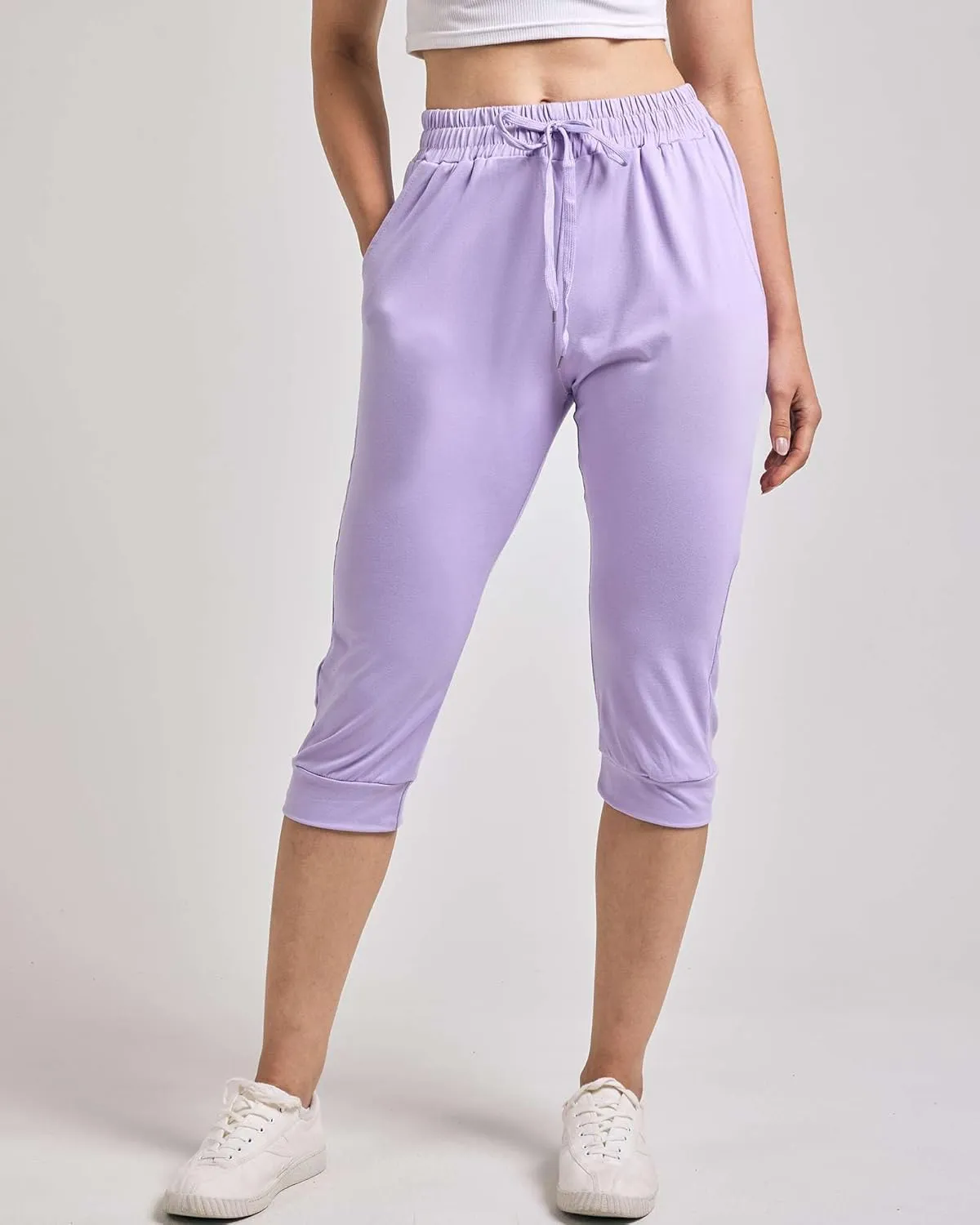 Real Essentials 3-Pack: Women's Ultra Soft Lounge Capri Joggers Sweatpants Athletic Yoga with Pockets(Available in Plus Size)