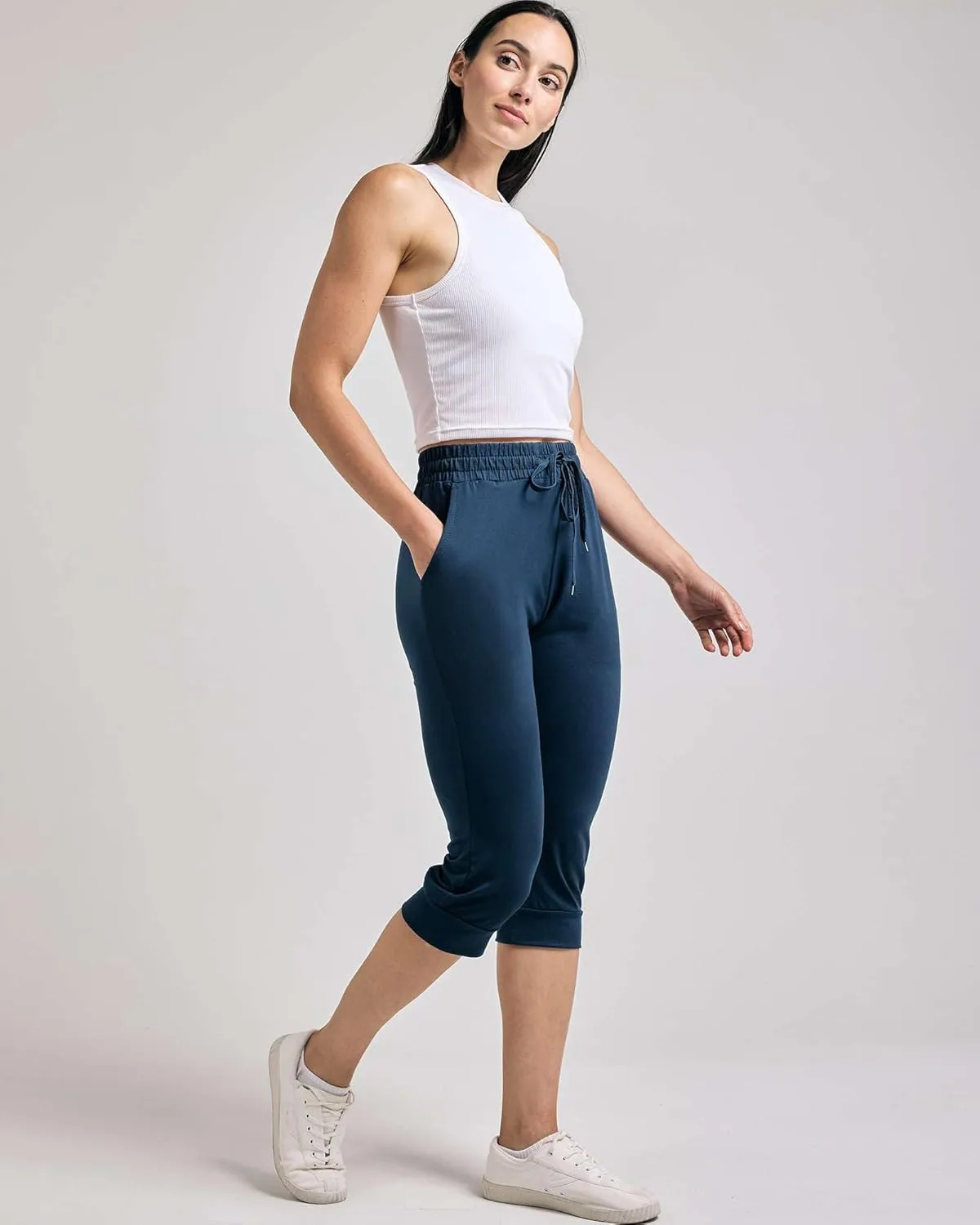 Real Essentials 3-Pack: Women's Ultra Soft Lounge Capri Joggers Sweatpants Athletic Yoga with Pockets(Available in Plus Size)