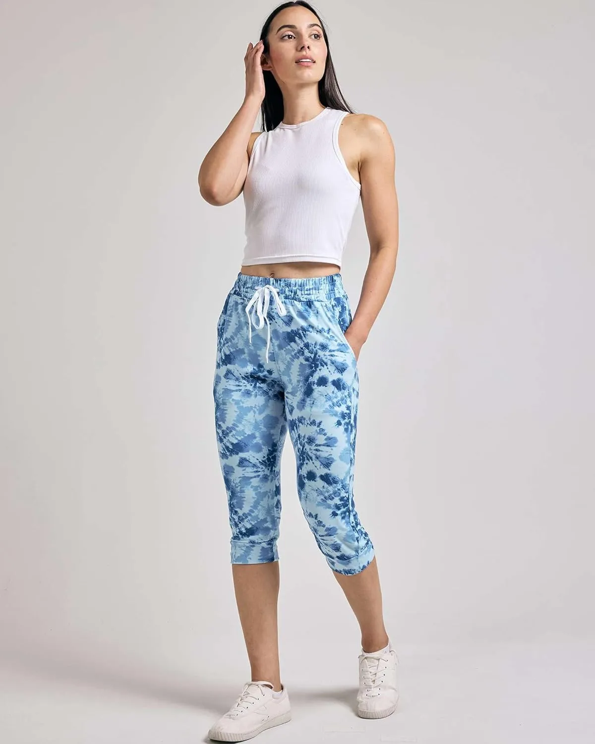 Real Essentials 3-Pack: Women's Ultra Soft Lounge Capri Joggers Sweatpants Athletic Yoga with Pockets(Available in Plus Size)