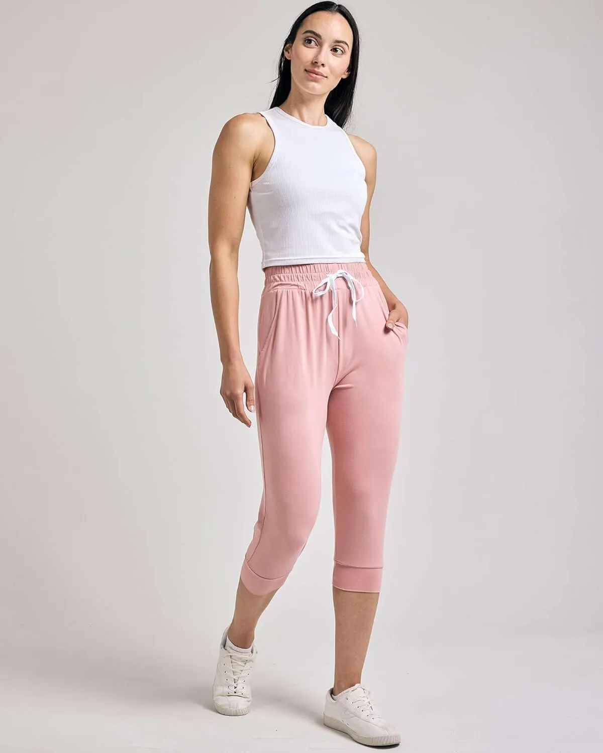Real Essentials 3-Pack: Women's Ultra Soft Lounge Capri Joggers Sweatpants Athletic Yoga with Pockets(Available in Plus Size)