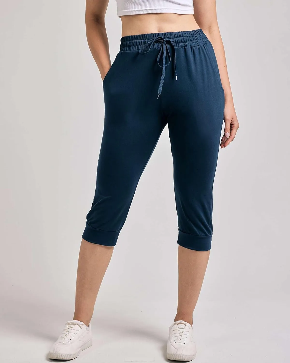 Real Essentials 3-Pack: Women's Ultra Soft Lounge Capri Joggers Sweatpants Athletic Yoga with Pockets(Available in Plus Size)