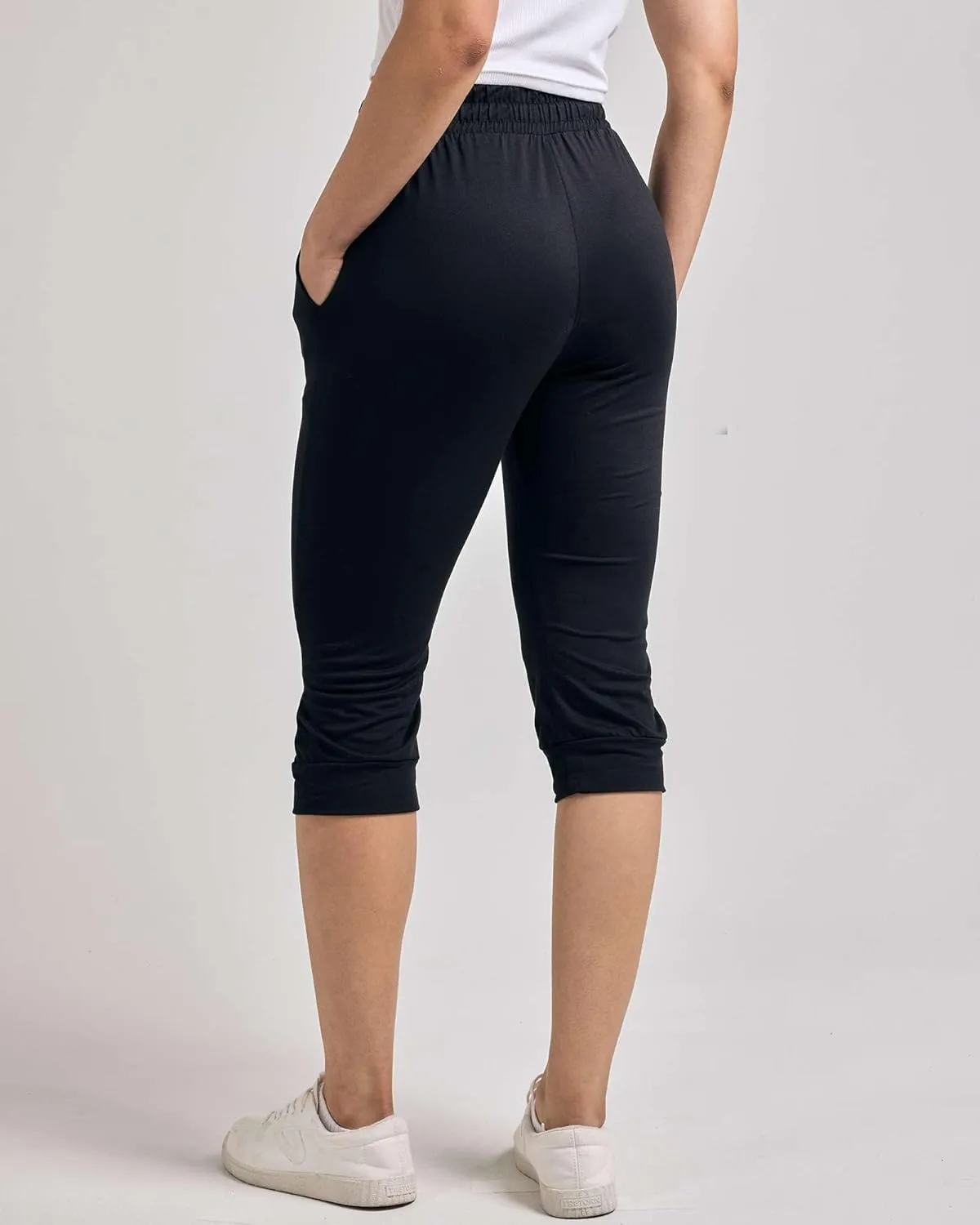 Real Essentials 3-Pack: Women's Ultra Soft Lounge Capri Joggers Sweatpants Athletic Yoga with Pockets(Available in Plus Size)