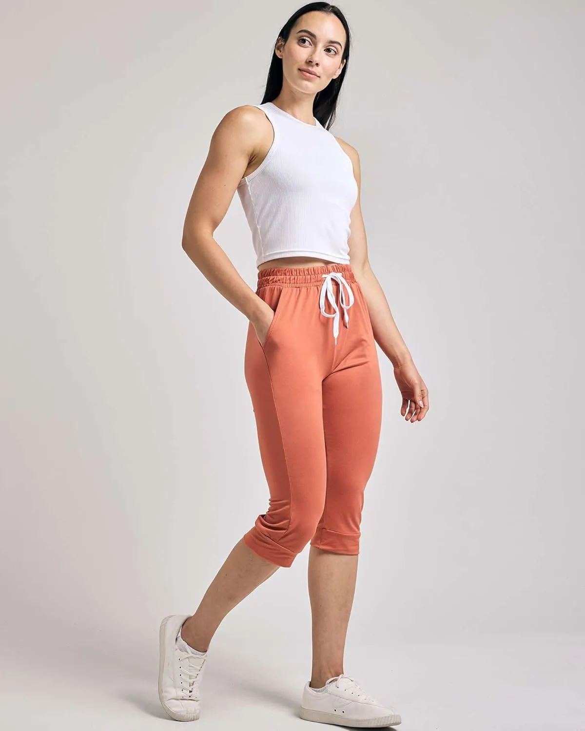 Real Essentials 3-Pack: Women's Ultra Soft Lounge Capri Joggers Sweatpants Athletic Yoga with Pockets(Available in Plus Size)