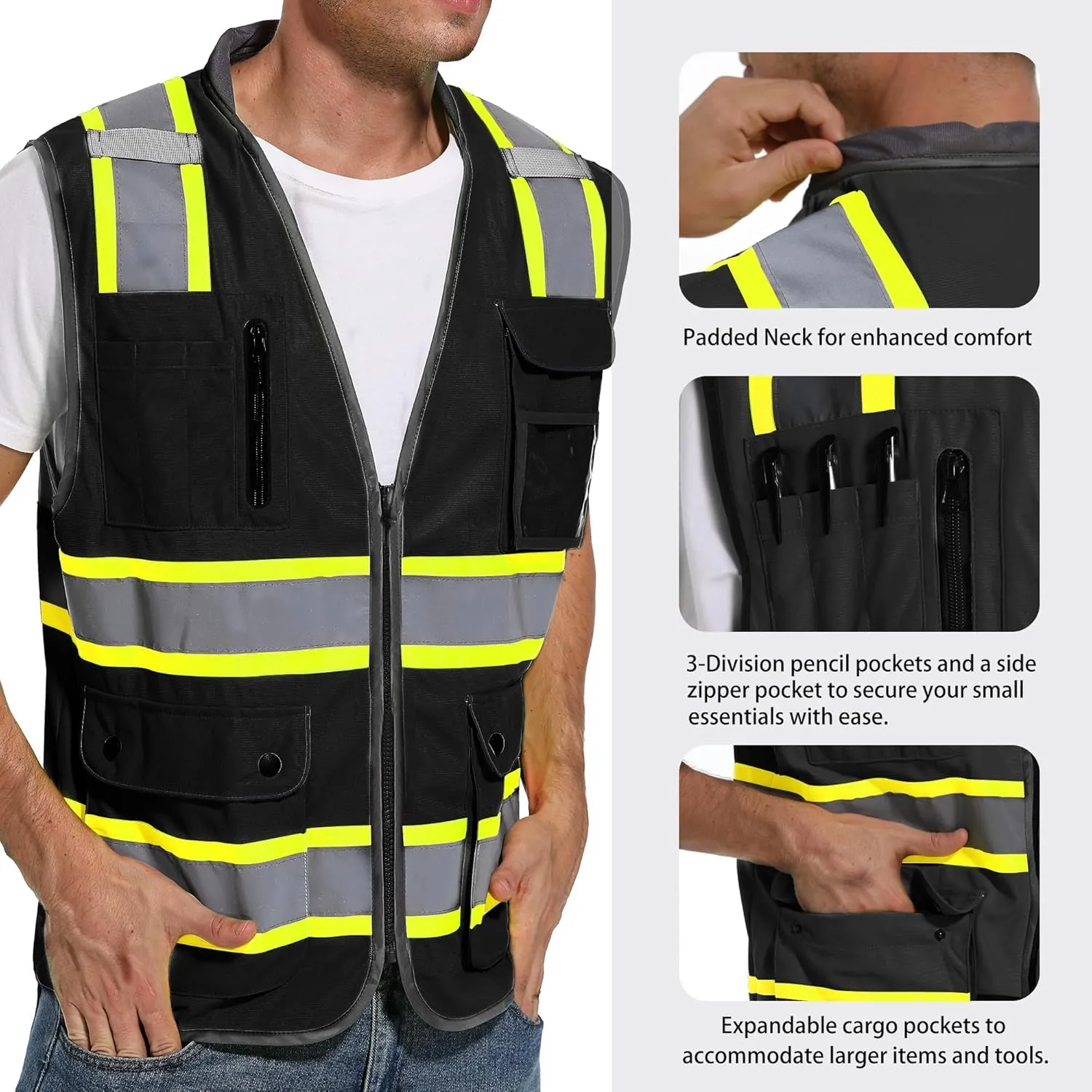 Reflective Safety Vest for Men and Women - High Visibility Construction Vest - Dual Tone Reflective Strips