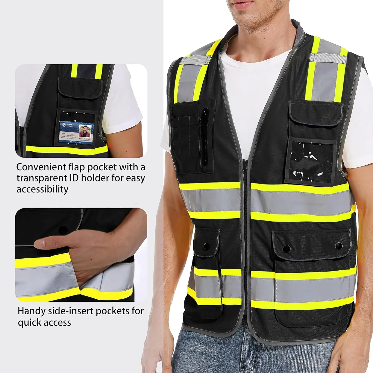 Reflective Safety Vest for Men and Women - High Visibility Construction Vest - Dual Tone Reflective Strips
