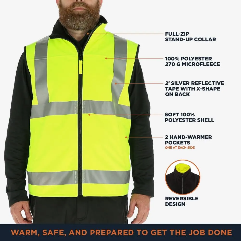 RefrigiWear Hivis Reversible Softshell Safety Vest - ANSI Class 2 High Visibility Orange with Reflective Tape