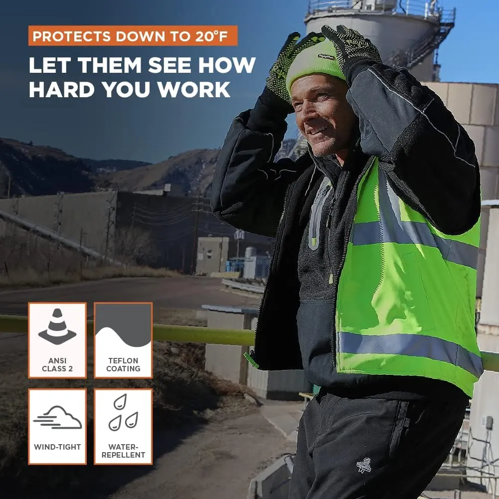 RefrigiWear Hivis Reversible Softshell Safety Vest - ANSI Class 2 High Visibility Orange with Reflective Tape