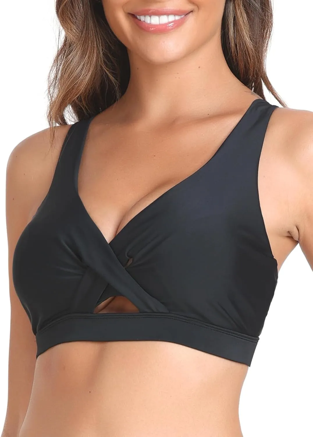RELLECIGA Womens Bikini Top Push Up Padded Swim Top V Neck Bathing Suit Tops