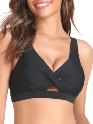 RELLECIGA Womens Bikini Top Push Up Padded Swim Top V Neck Bathing Suit Tops