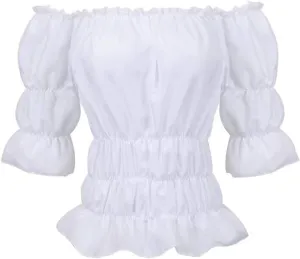 Renaissance Costume Women Set Pirate Vest Shirt Medieval Chemise Dress Peasant Tops Irish Under Dress