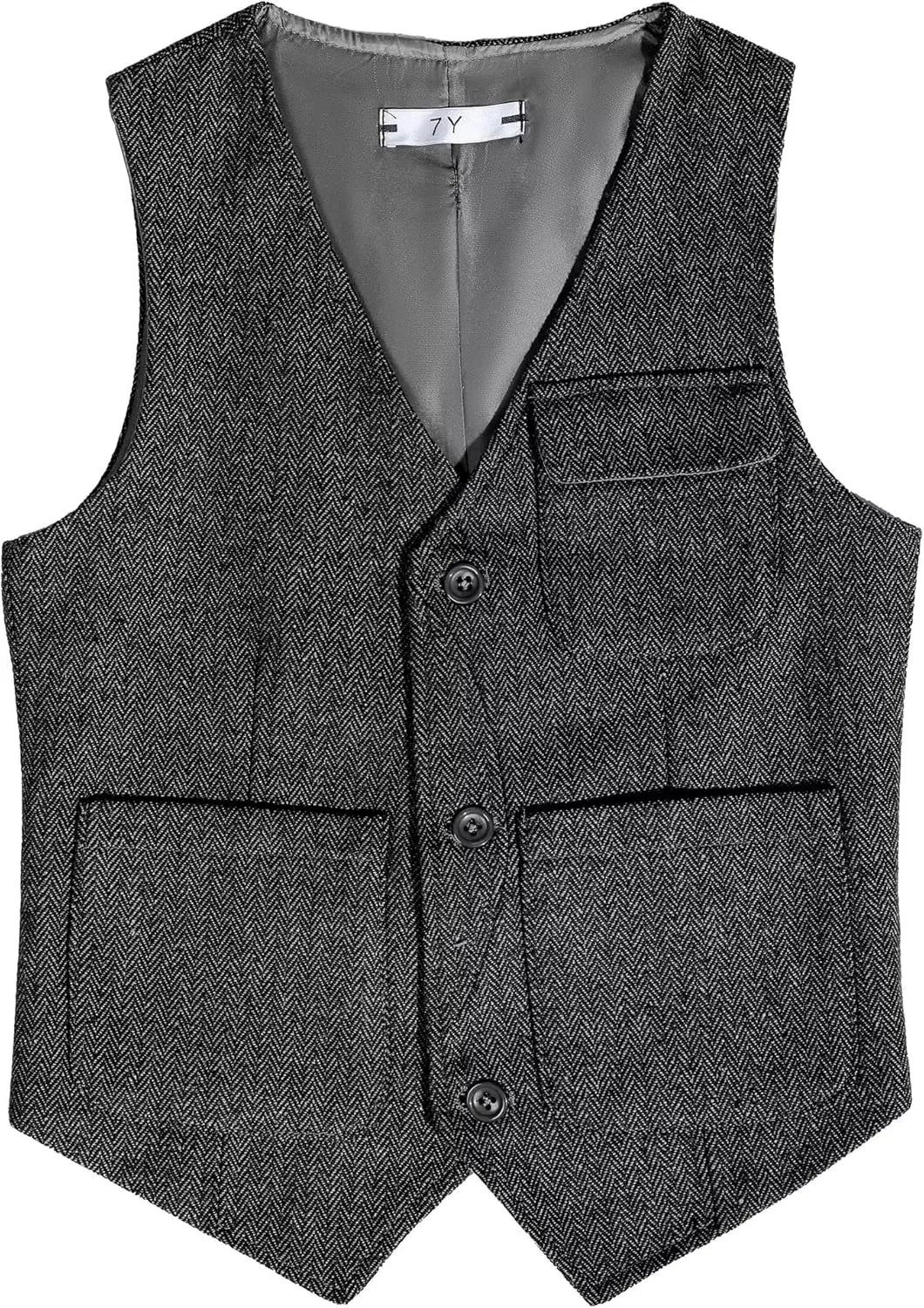 Retro Boys Tweed Vest for Kids Formal Dress Herringbone Suit Vest for Toddler Boy Wedding Waistcoat