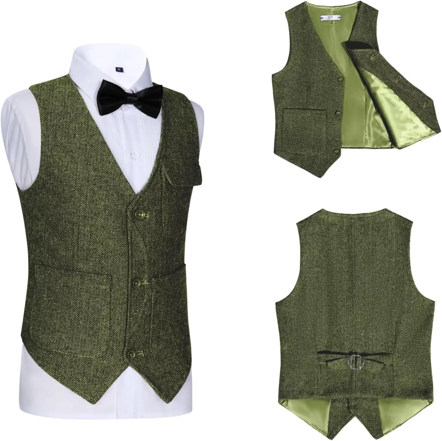 Retro Boys Tweed Vest for Kids Formal Dress Herringbone Suit Vest for Toddler Boy Wedding Waistcoat