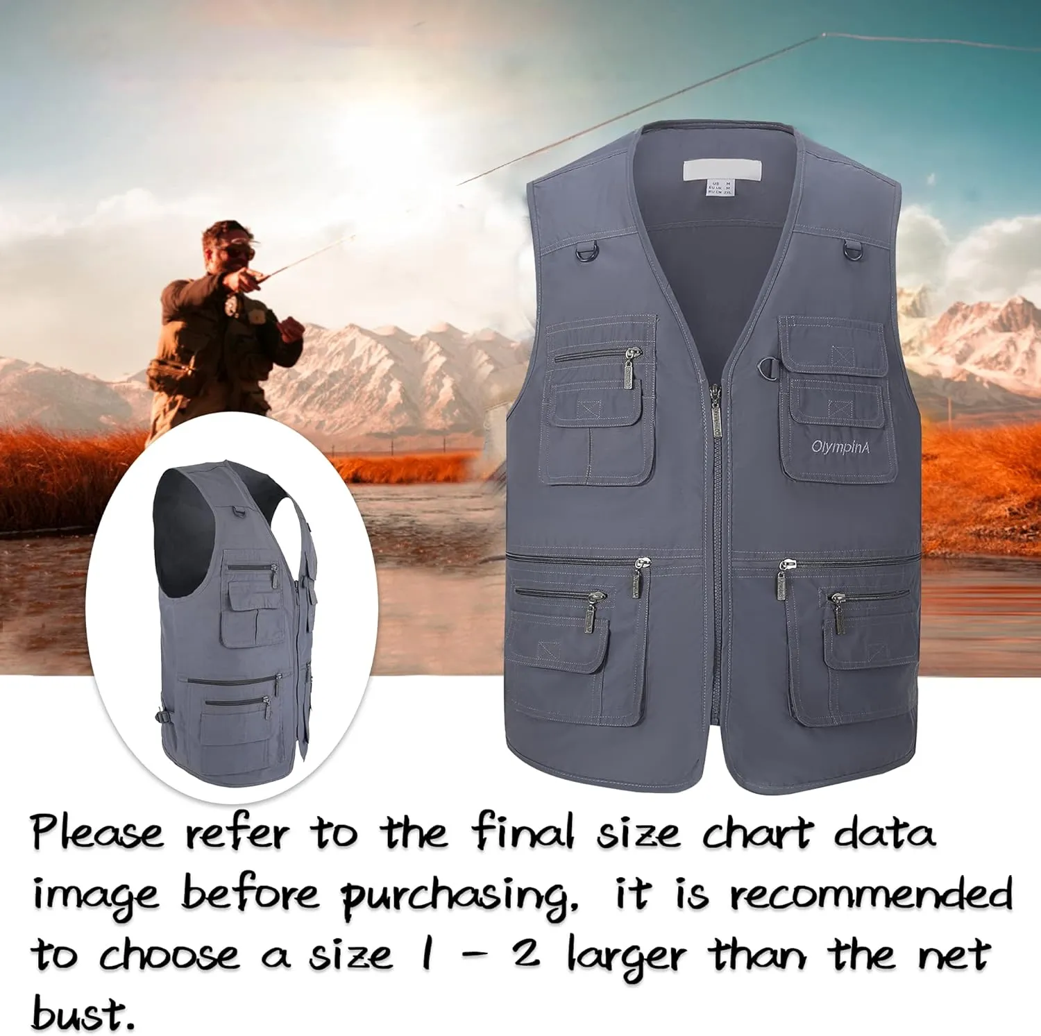 Riutiru Men's Versatile Outdoor Travel Sports Vest, Olympina Multiple Pockets for Work, Fishing, Hunting, Tactical Missions