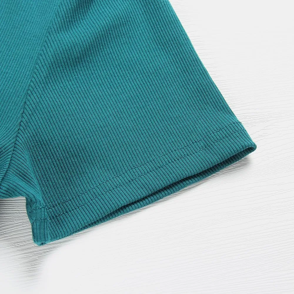 Roselux Women V Neck Ribbed Fitted Tight Tshirt Short Sleeve Shirt Basic Knit Top