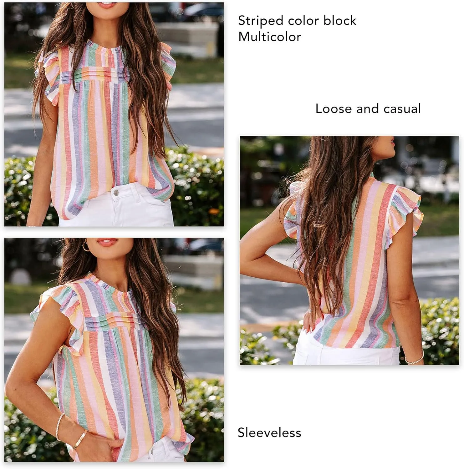 Ruffle Sleeveless Top, Loose Crewneck Color Block Tank Top Breathable Stylish for Women for Holiday Party