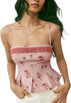 Sastianaen Women Y2k Floral Tank Top Spaghetti Strap Tie Shoulder Camisole Sleeveless Bow Front Cami Top Streetwear